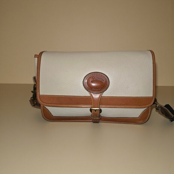 Vintage Dooney & Bourke Surrey Crossbody AWL Cream Tan USA + Boho Strap - Picture 1 of 16